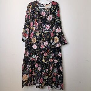 Johnny Was Womens Buy Peace Ruffle Tiered Dress Sz Large Boho Floral Cotton